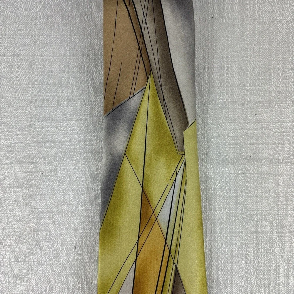 J. Garcia Silk Tie, Facets ll Collection 53,‎ Abstract Yellow, Gold, Tan, Grey
